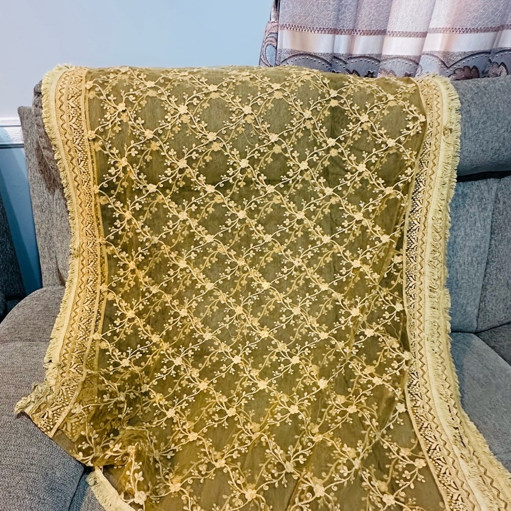 Elegant Gold Lace Indian Pakistani dupatta - Picture 4 of 7